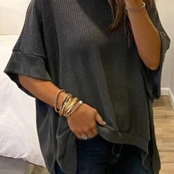 Levency Waffle Side Slit Loose Blouse New In