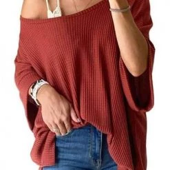 Levency Waffle Side Slit Loose Blouse New In