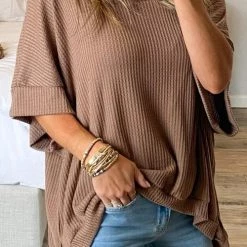 Levency Waffle Side Slit Loose Blouse New In