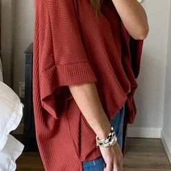 Levency Waffle Side Slit Loose Blouse New In