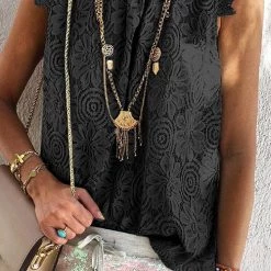 Levency Lace O Neck Sleeveless Blouse