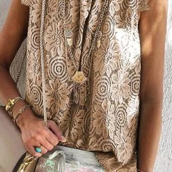 Levency Lace O Neck Sleeveless Blouse