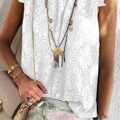 Levency Lace O Neck Sleeveless Blouse