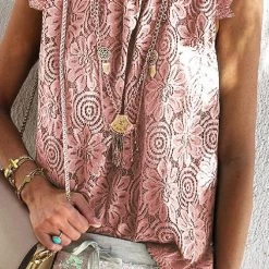 Levency Lace O Neck Sleeveless Blouse