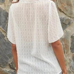 Levency New In Lace V Neck Flares Short Sleeve Blouse