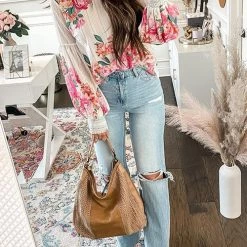 Levency Floral Print Puff Long Sleeve Blouse New In