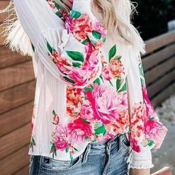 Levency Floral Print Puff Long Sleeve Blouse New In