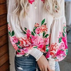 Levency Floral Print Puff Long Sleeve Blouse New In