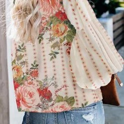 Levency Floral Print Puff Long Sleeve Blouse New In