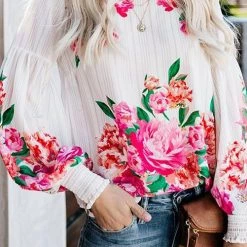 Levency Floral Print Puff Long Sleeve Blouse New In