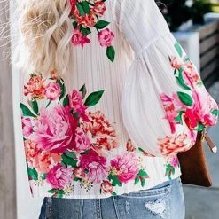 Levency Floral Print Puff Long Sleeve Blouse New In