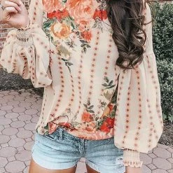 Levency Floral Print Puff Long Sleeve Blouse New In