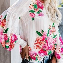 Levency Floral Print Puff Long Sleeve Blouse New In