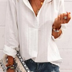 Levency Solid V Neck Long Sleeve Blouse New In