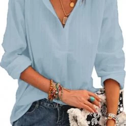 Levency Solid V Neck Long Sleeve Blouse New In