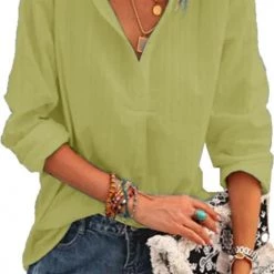 Levency Solid V Neck Long Sleeve Blouse New In