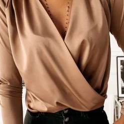 Levency New In Satin V Neck Long Sleeve Blouse