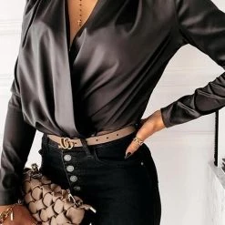 Levency New In Satin V Neck Long Sleeve Blouse