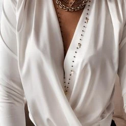 Levency New In Satin V Neck Long Sleeve Blouse