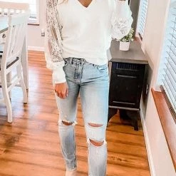 Levency Lace V Neck Backless Blouse New In