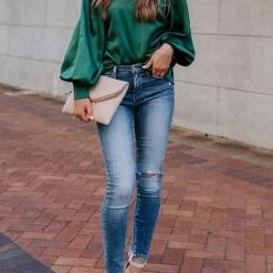 Levency Satin Lantern Sleeve Blouse New In