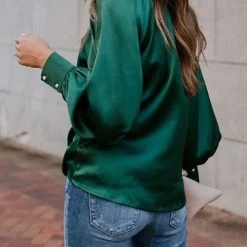 Levency Satin Lantern Sleeve Blouse New In