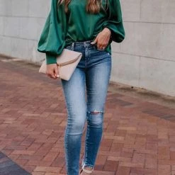 Levency Satin Lantern Sleeve Blouse New In