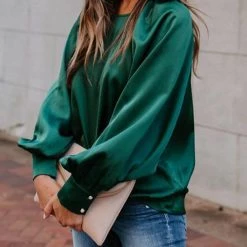 Levency Satin Lantern Sleeve Blouse New In