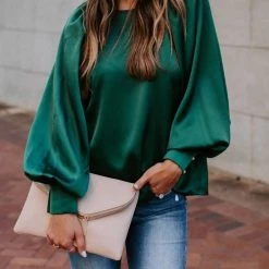 Levency Satin Lantern Sleeve Blouse New In