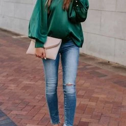 Levency Satin Lantern Sleeve Blouse New In