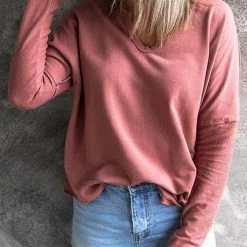 Levency Stitching V Neck Long Sleeve Sweatshirt New In