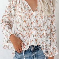 Levency Floral Print Flares Sleeve Blouse