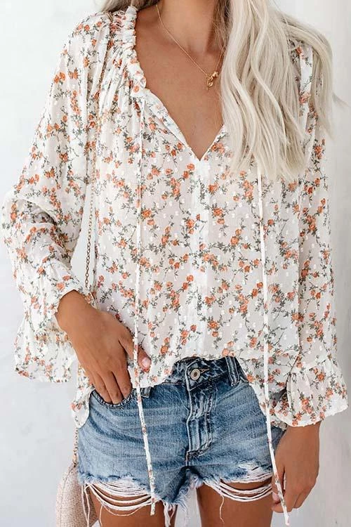 Levency Floral Print Flares Sleeve Blouse 1 Levency Floral Print Flares Sleeve Blouse