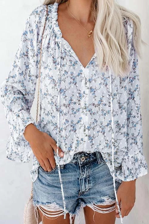 Levency Floral Print Flares Sleeve Blouse 3 Levency Floral Print Flares Sleeve Blouse