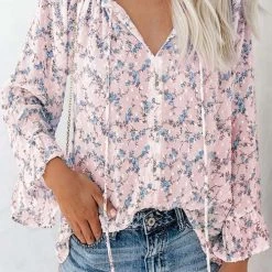 Levency Floral Print Flares Sleeve Blouse