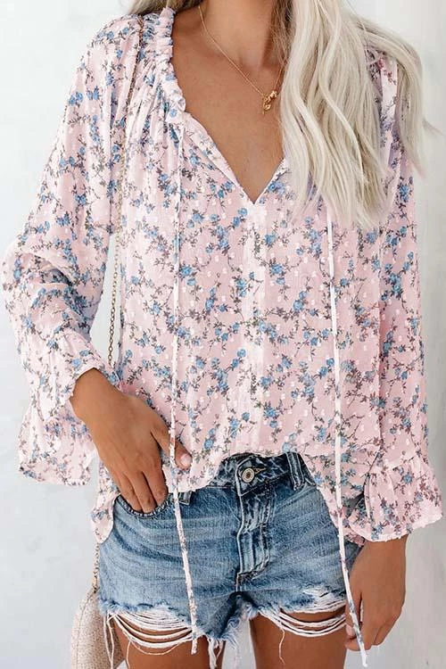 Levency Floral Print Flares Sleeve Blouse 2 Levency Floral Print Flares Sleeve Blouse
