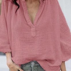 Levency Linen V Neck Loose Blouse