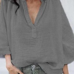 Levency Linen V Neck Loose Blouse