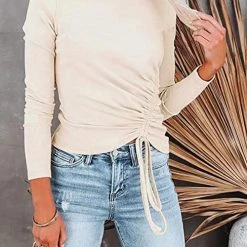 Levency Side Drawstring O Neck Long Sleeve Top New In