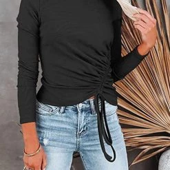 Levency Side Drawstring O Neck Long Sleeve Top New In