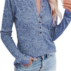 Levency Button O Neck Knit Long Sleeve Top