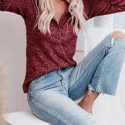 Levency Button O Neck Knit Long Sleeve Top