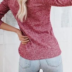 Levency Button O Neck Knit Long Sleeve Top