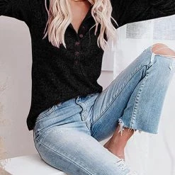 Levency Button O Neck Knit Long Sleeve Top