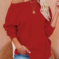 Levency Solid Dew Shoulder Loose T Shirt