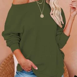 Levency Solid Dew Shoulder Loose T Shirt
