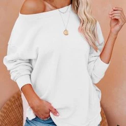 Levency Solid Dew Shoulder Loose T Shirt