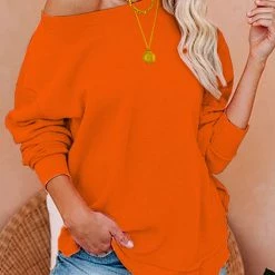 Levency Solid Dew Shoulder Loose T Shirt