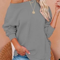 Levency Solid Dew Shoulder Loose T Shirt