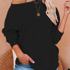 Levency Solid Dew Shoulder Loose T Shirt